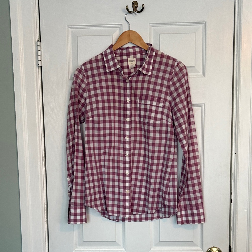J. Crew Burgundy and White Checkered Shirt
